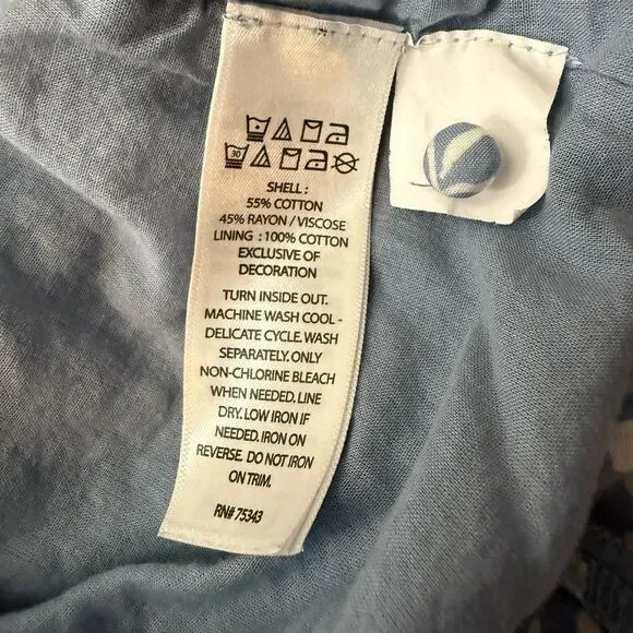 Lucky Brand Lace Trim Ruffle Shoulder Flounce Floral Mini Dress Blue White Small - Picture 6 of 10